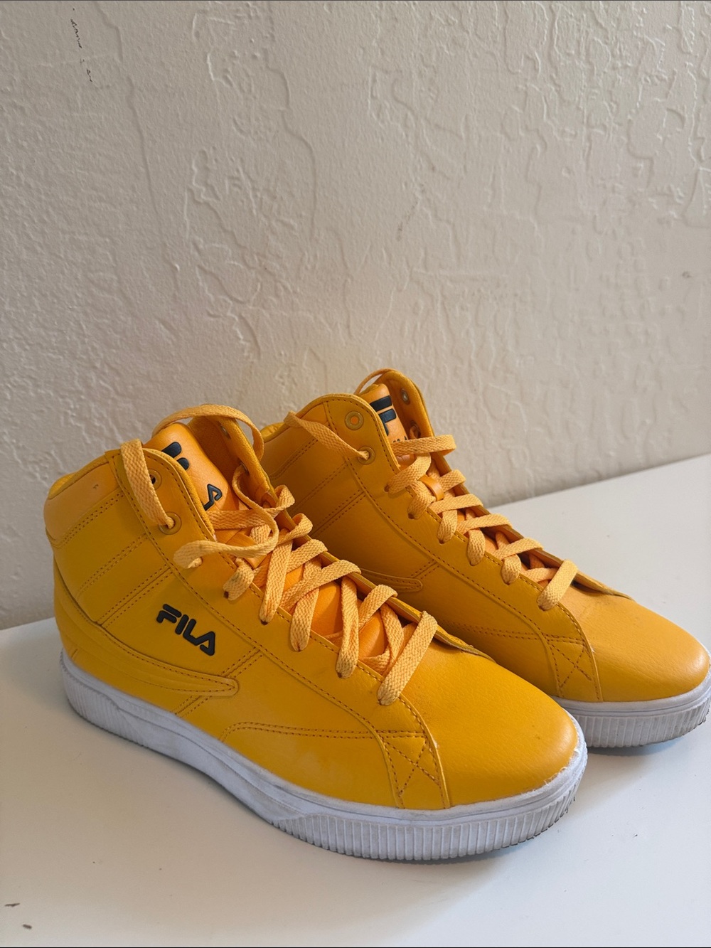 Fila High-Top Sneakers in Bright Yellow with White Soles